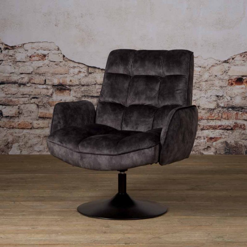 Fauteuil Draaibaar Coffeechair Thea Velvet Dark Grey