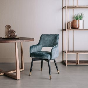 Armstoel Lenno Grijs Blauw Velvet Draaiarmstoel