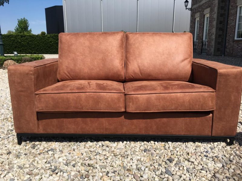 Bank Mammoet 2,5 Hufterproof Leder Cognac Zwart Staal Onderstel