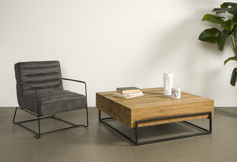 Koffietafel Massa Gereycled Teakhout Staal 108x108cm Towerliving