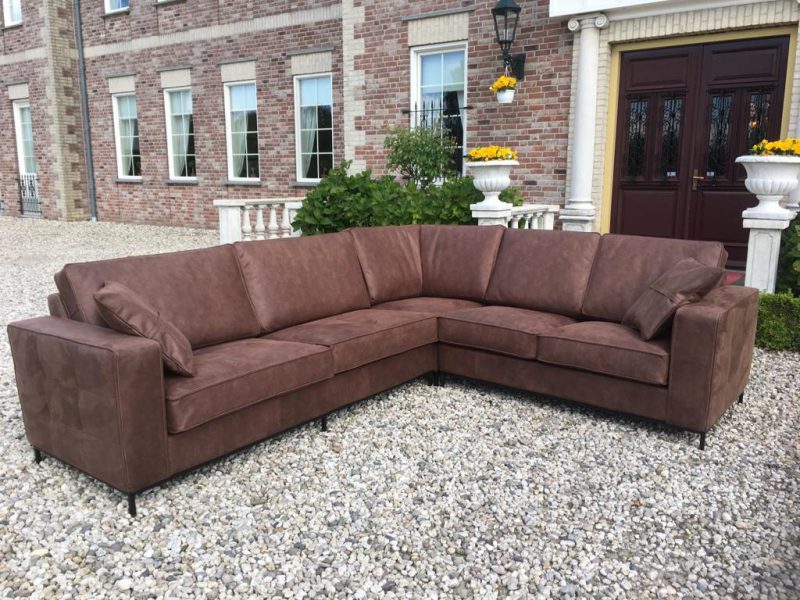 Hoekbank Mammoet 3 en 2 Zits Hufterproof Leder Brown Zwart Staal Onderstel