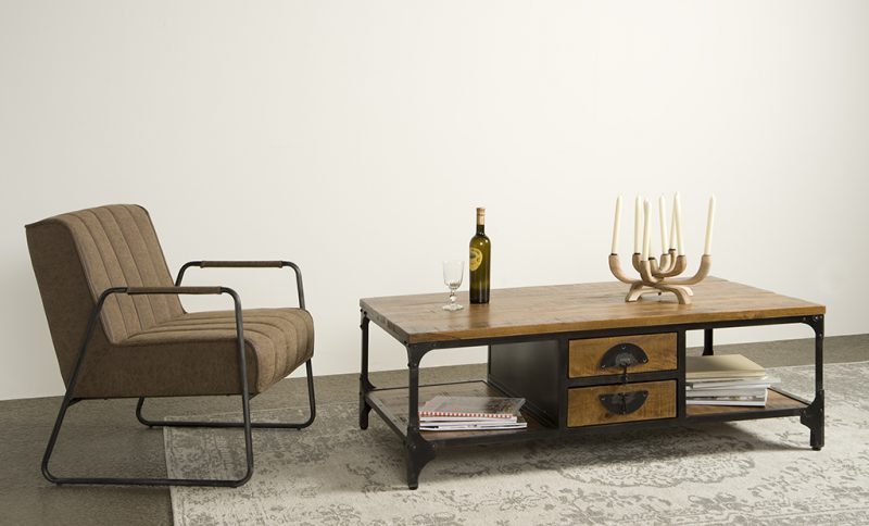 Salontafel Basto Metaal Mango Hout Brown 135cm Towerliving