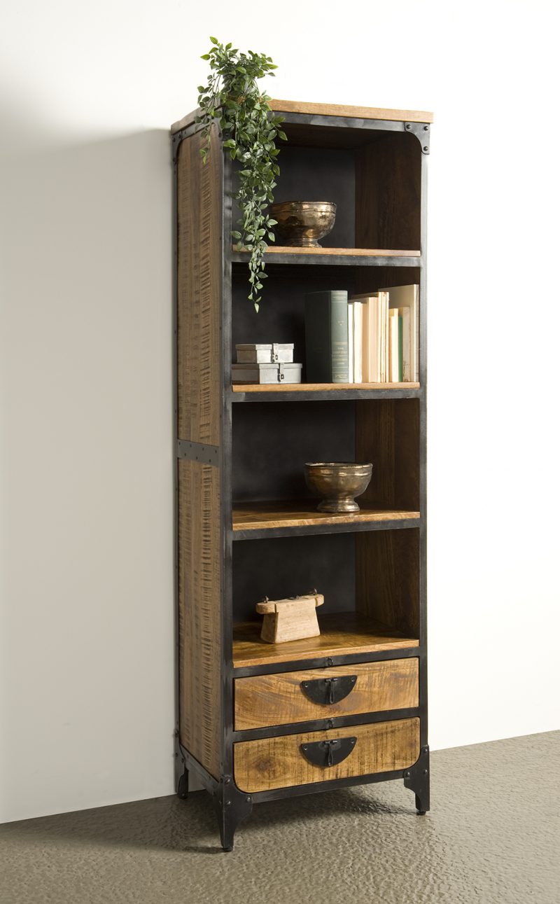 Boekenkast Basto Metaal Mango Hout Brown 60cm Towerliving