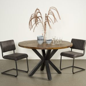 Eettafel Basto Rond Metaal Mango Hout Brown 130m Towerliving