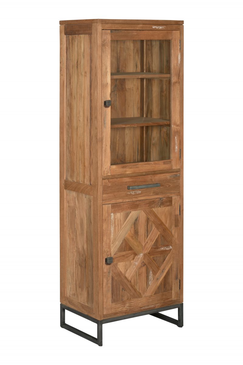 Vitrinekast Mascio Gereycled Teakhout Staal 65cm Towerliving