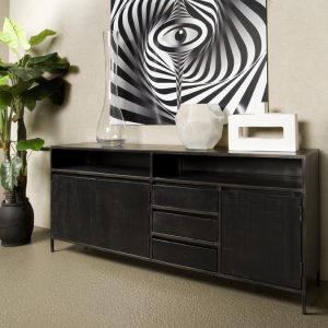 Dressoir Paterno Zwart Mango Hout 200cm Towerliving