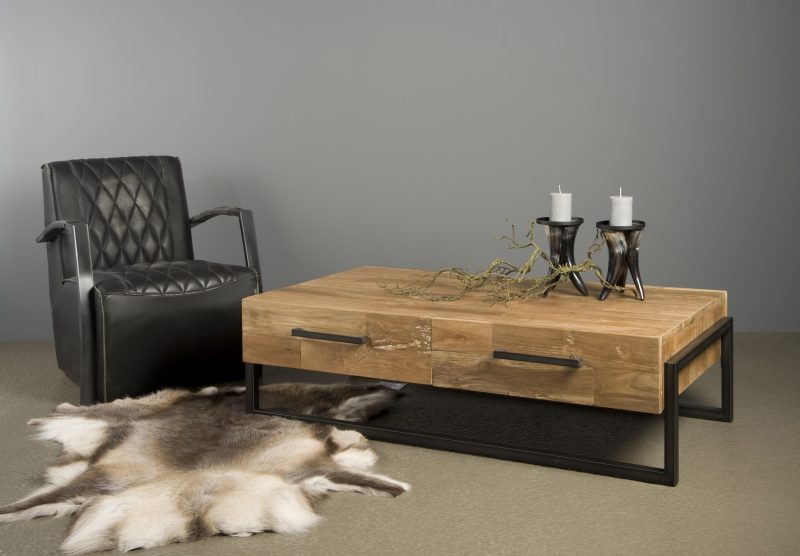 Coffeetable Potenza Teakhout Stalen Frame 141cm Towerliving