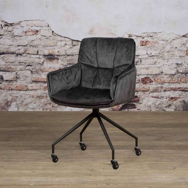 Armstoel Saronna Dark Grey Velvet Met Wieltjes