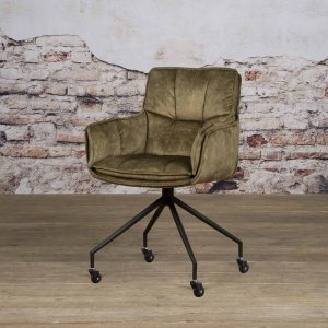 Armstoel Saronna Green Velvet Met Wieltjes