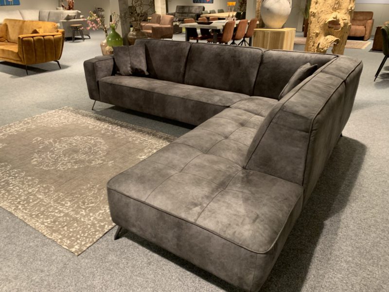 Bank met lounge Croco Met Ottomaan Hufterproof leder Graphite